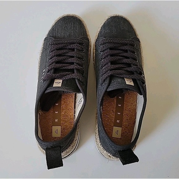 Reef Arvo Sneakers 7 Black Canvas Low Top Lace Up Platform Athleisure Casual - Picture 4 of 11